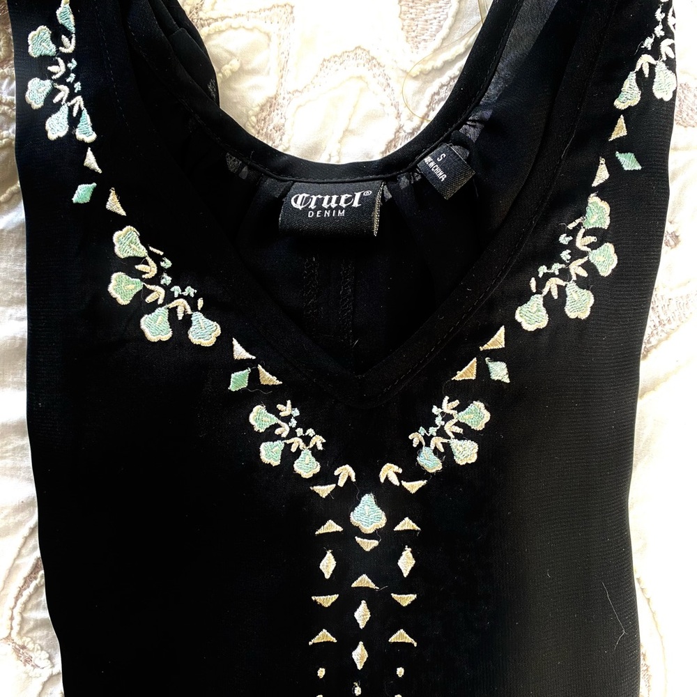 Cruel embroidered black blouse size small